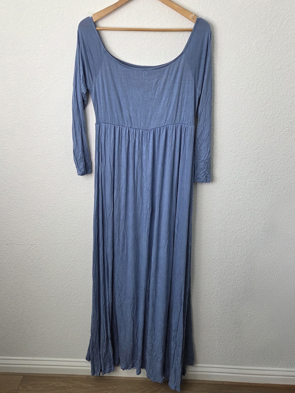 PinkBlush Women's Long Scoop Neck Maternity Maxi Dress in Dusty Blue, Size XL